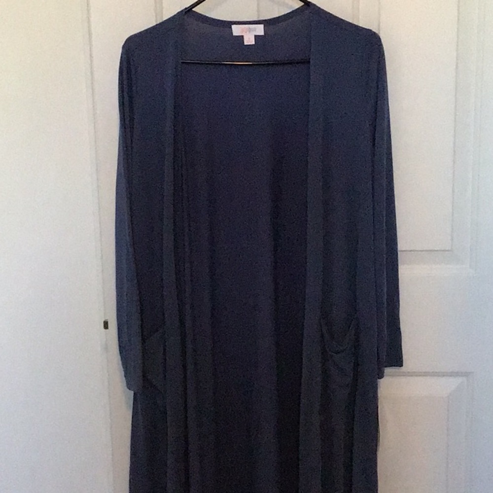 LLR Sarah Cardigan-full length, long sleeve, duster style cardigan Size S-Blue
